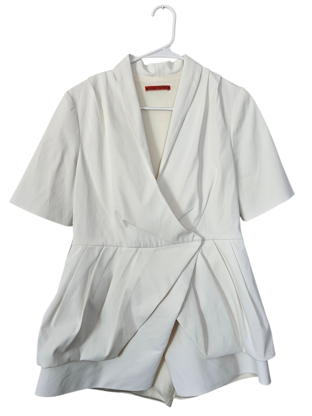 Alice +Olivia White Wrap-Style Short Sleeve Blazer Top Size M